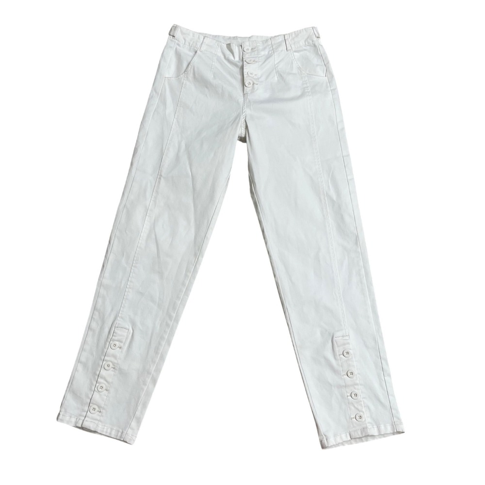 Sundance Womens White Button Fly Straight Leg Pants Size 4 Cotton Stretch Hem